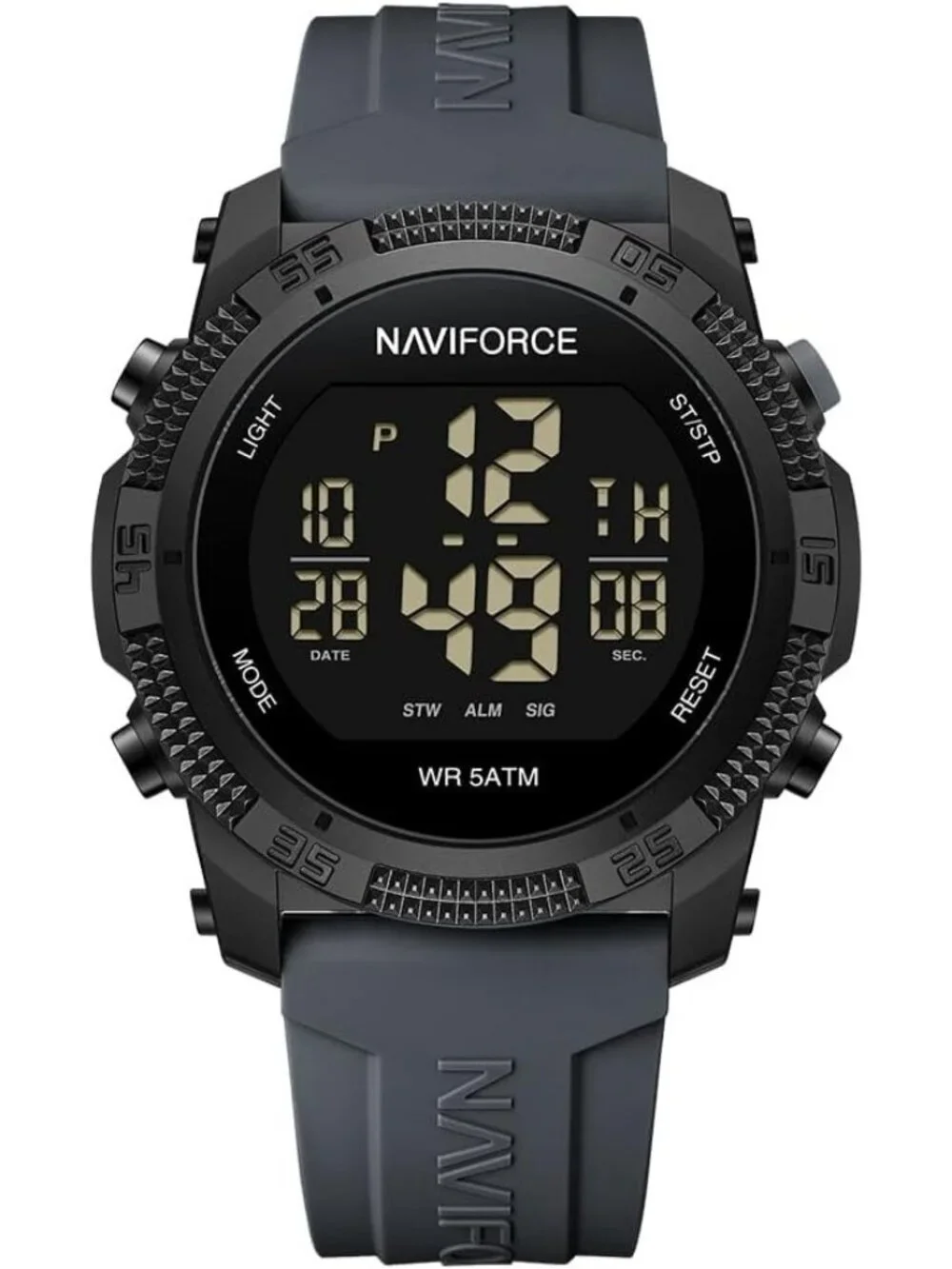 Unisex Grey Analog Quartz Rubber Strap Sports Waterproof Digital Wrist Watch